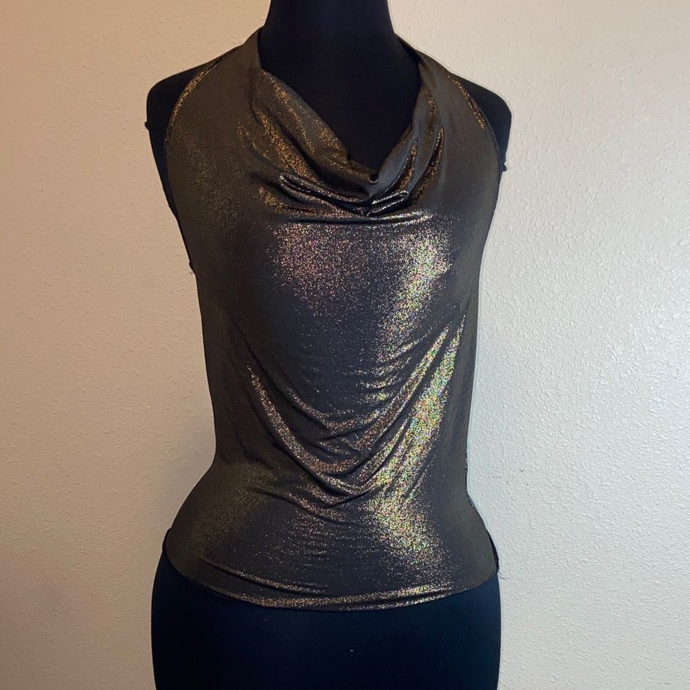 Check It Out Shimmering Gold Halter Top Size S